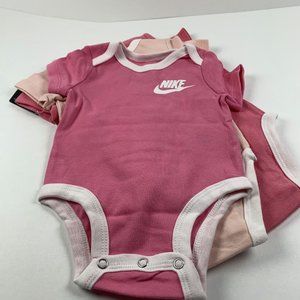 Nike Swoosh Infant Baby Bodysuits 6M Pink Cotton Crew Neck Lot Of 3 S8295‎